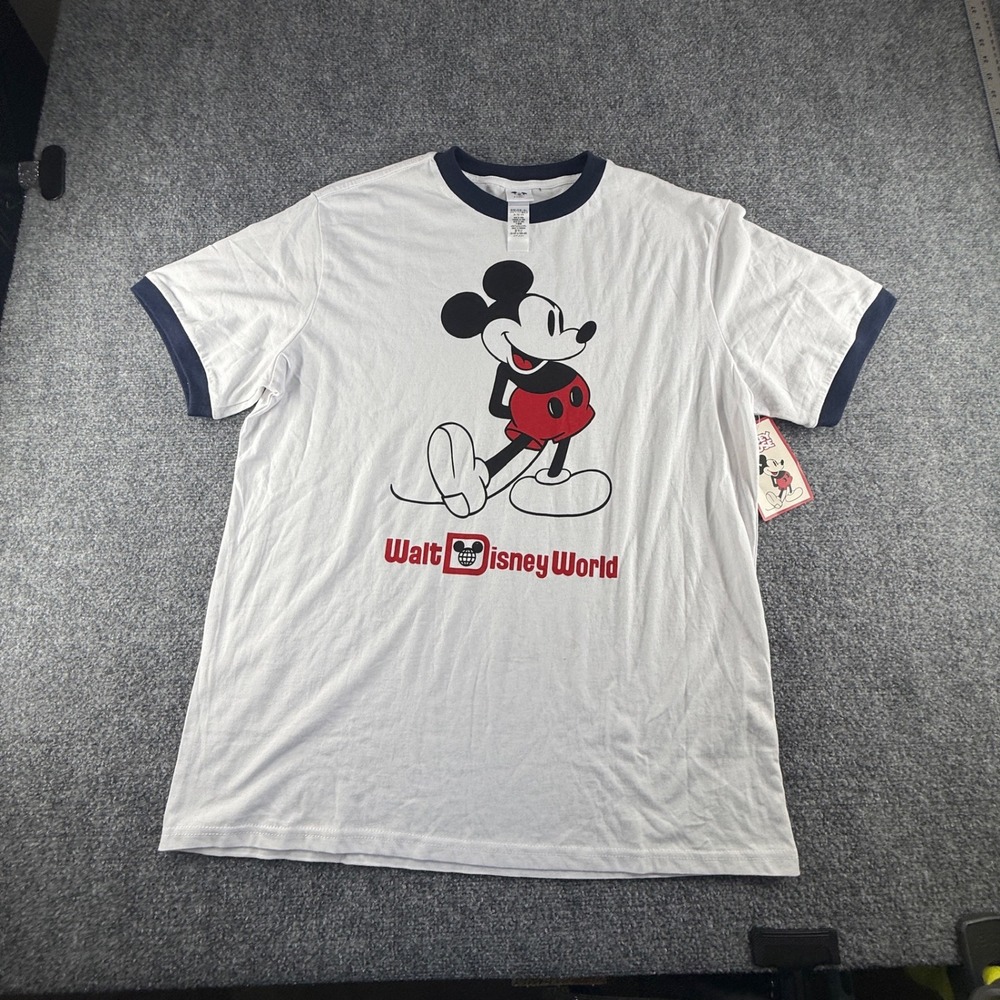 Walt Disney World Mickey Mouse Ringer T-Shirt White Navy Blue Large 0456